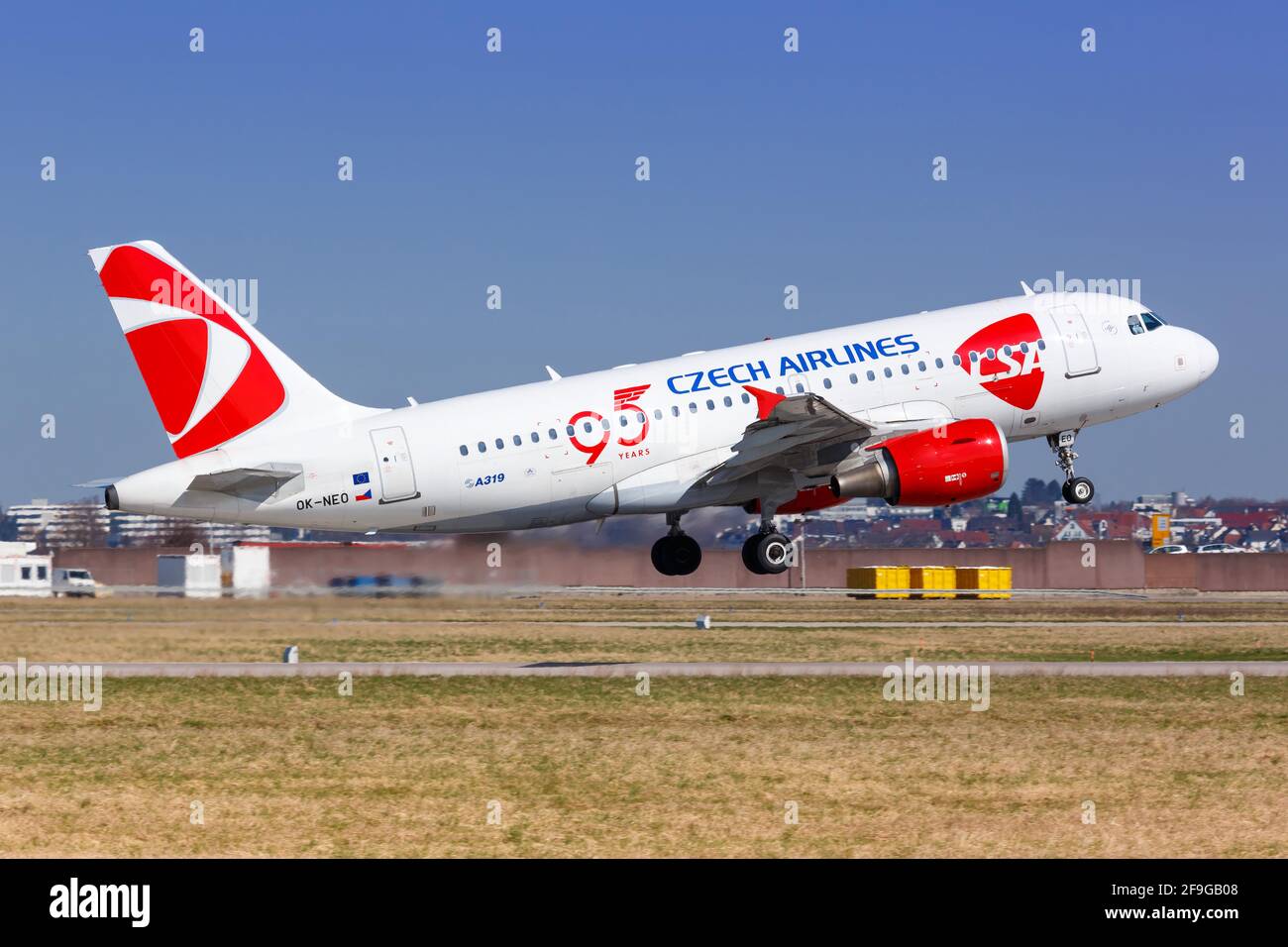 Stuttgart, Germany - April 6, 2018: CSA Czech Airlines Airbus A319 airplane at Stuttgart airport (STR) in Germany. Stock Photo