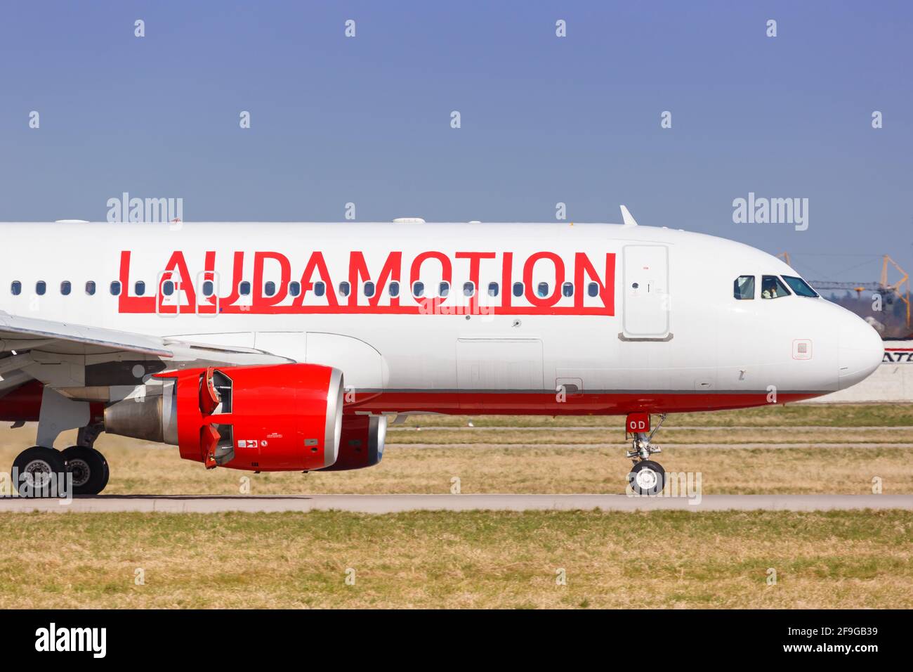 Stuttgart, Germany - April 6, 2018: LaudaMotion Airbus A320 airplane at Stuttgart airport (STR) in Germany. Airbus is an aircraft manufacturer from To Stock Photo