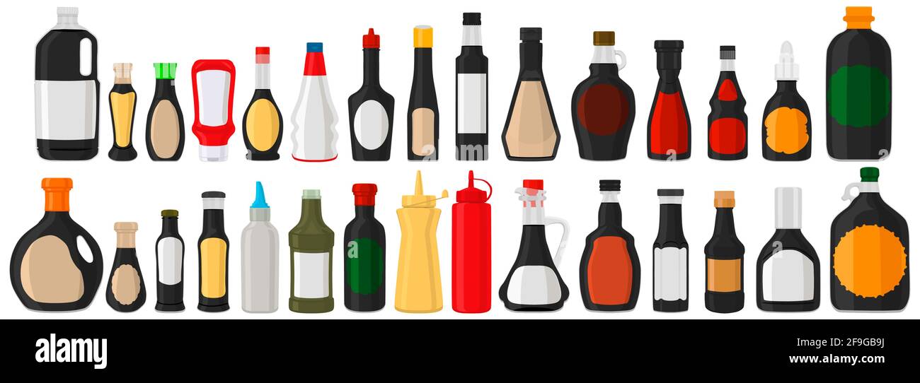 Illustration on theme big kit varied glass bottles filled liquid soy
