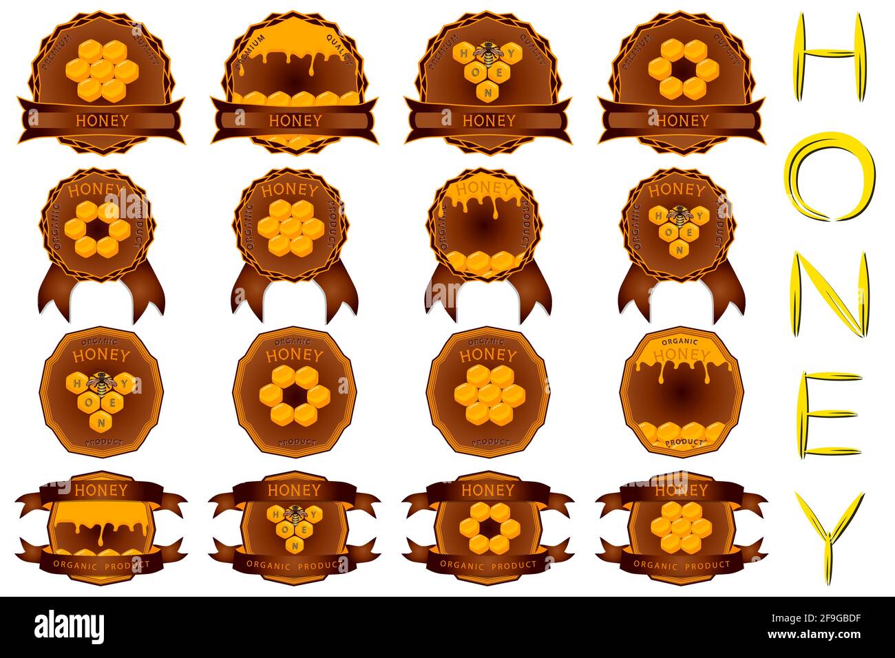 Illustration on theme for big set label of sugary flowing down honey in ...
