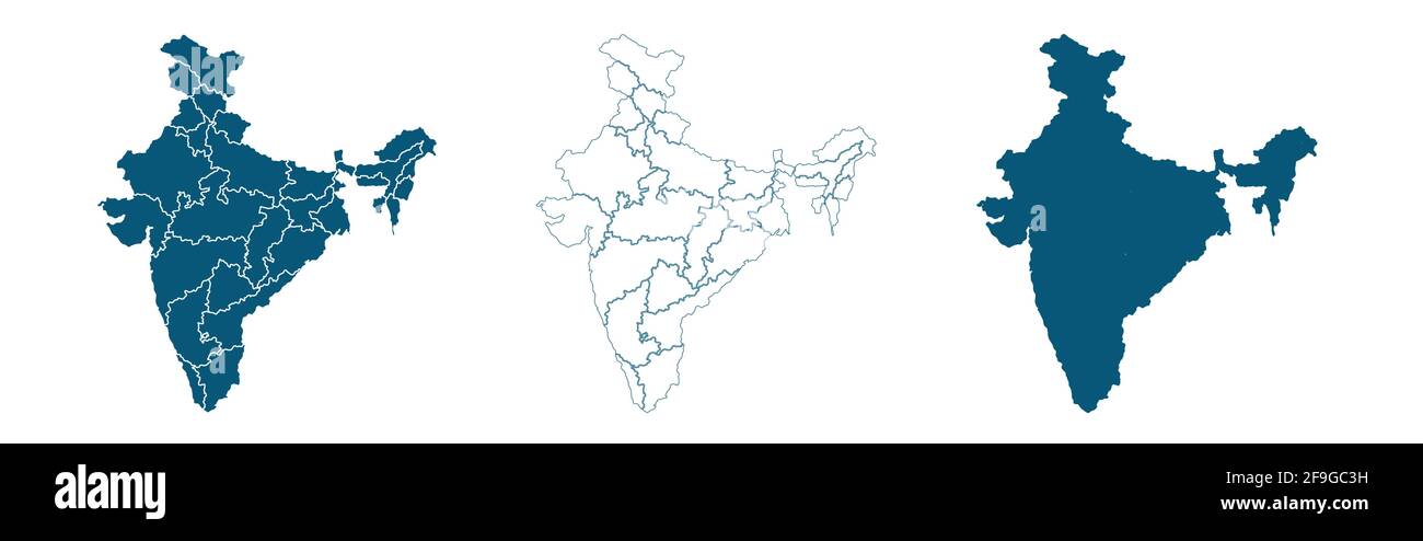 Set of s political maps of India with regions isolated on white Stock Vector