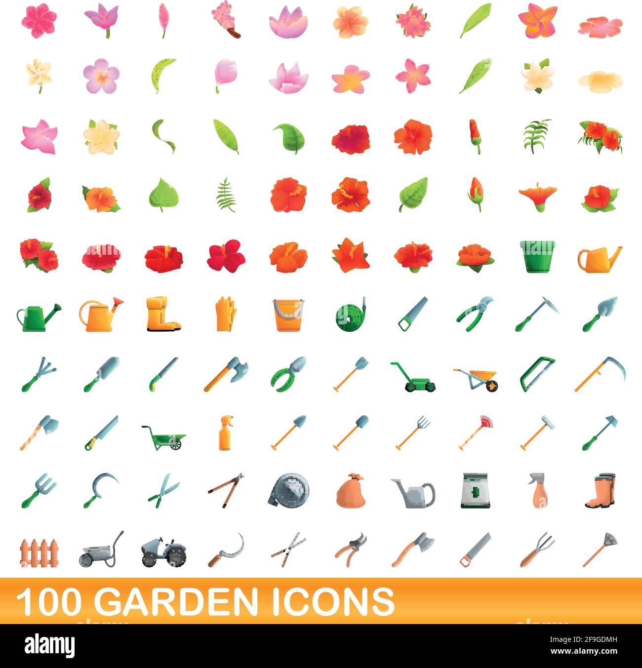 100 garden icons set. Cartoon illustration of 100 garden icons vector ...
