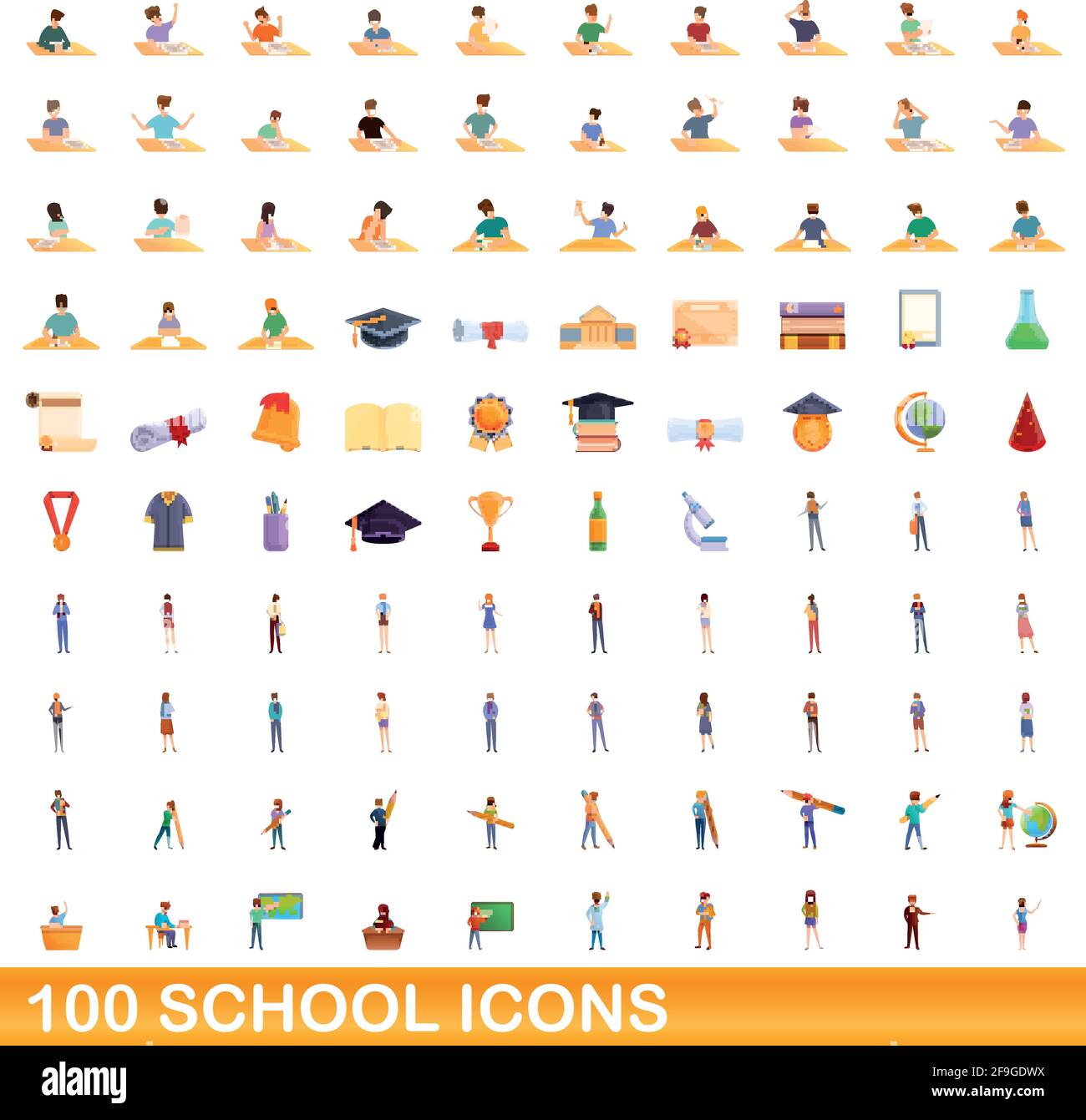 100 school icons set. Cartoon illustration of 100 school icons vector ...