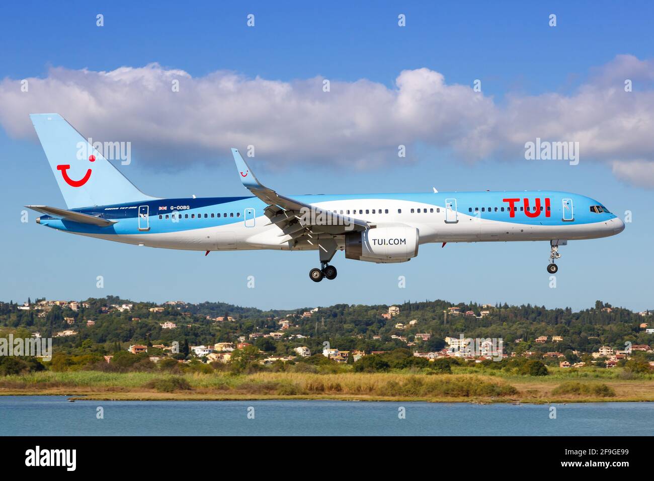 Corfu, Greece - September 15, 2017: TUI Boeing 757 airplane at Corfu airport (CFU) in Greece. Boeing is an aircraft manufacturer based in Seattle, Was Stock Photo