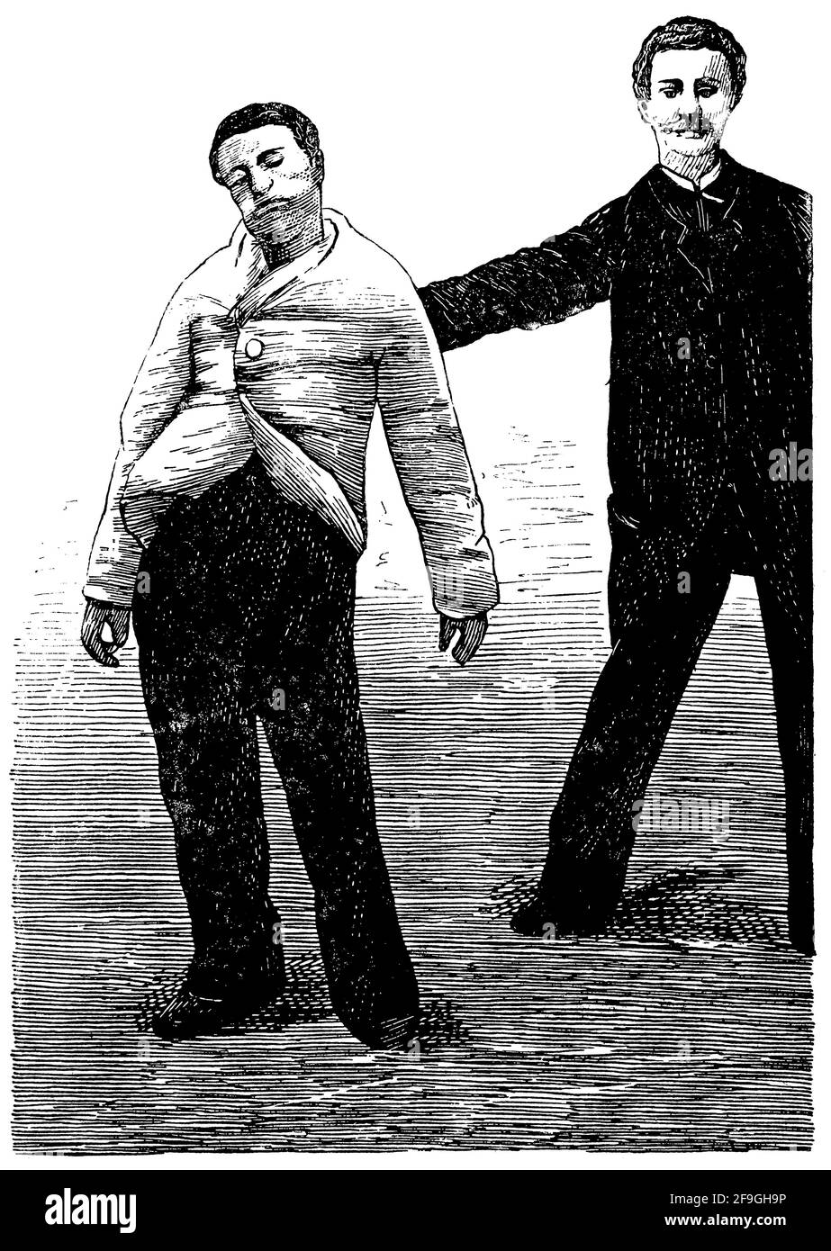 Putting psychiatric patients to sleep with hypnosis. Illustration of ...