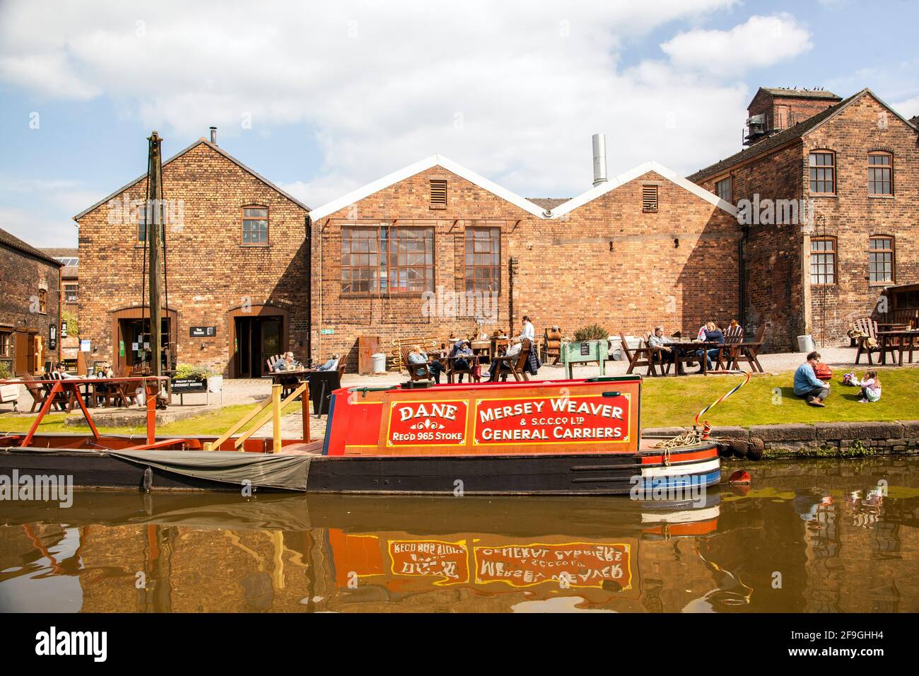 Historic working Canal narrowboat moored at the Middleport pottery