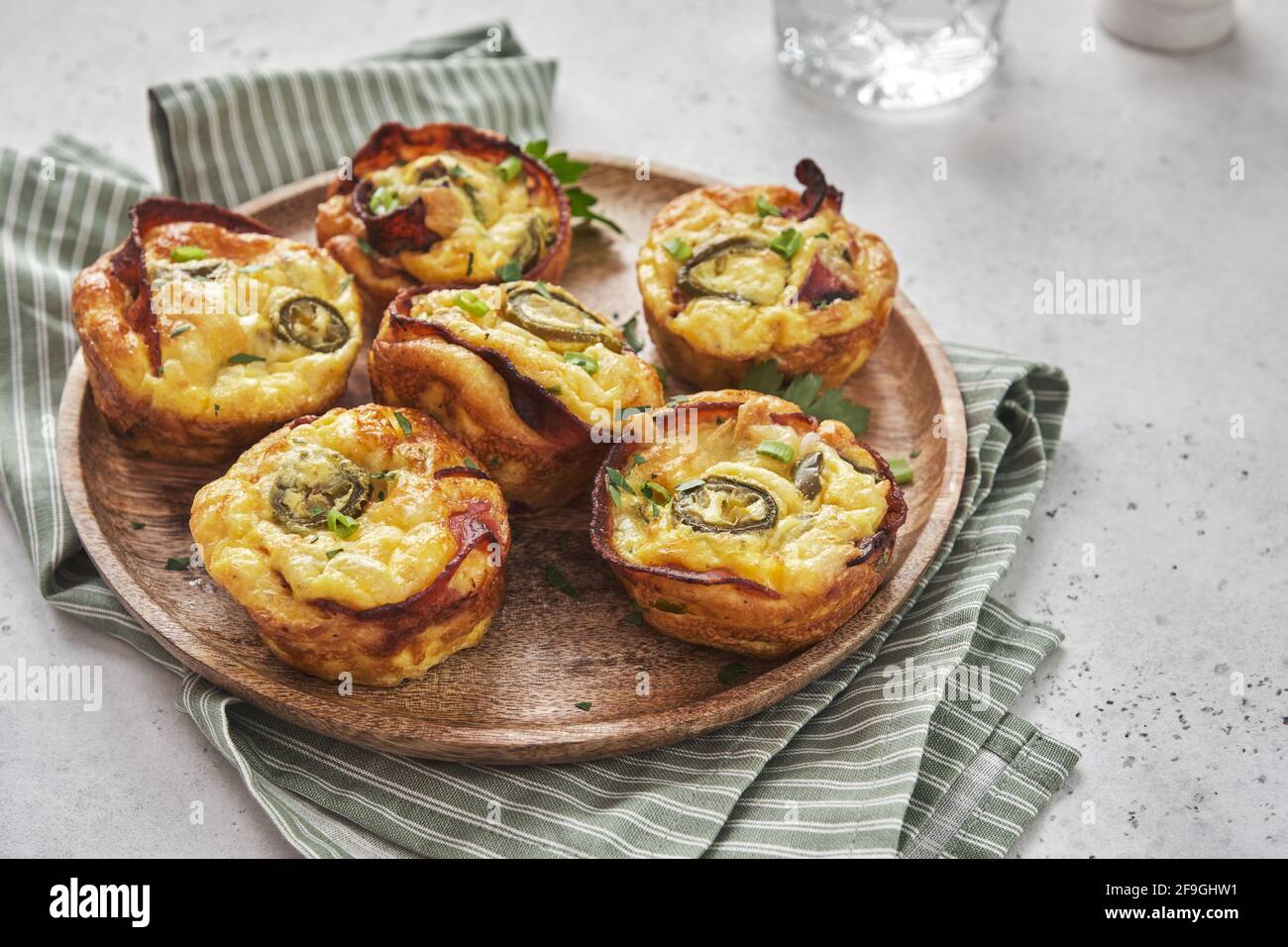 Bacon egg muffins with jalapeno, low carbs, ketogenic food Stock Photo