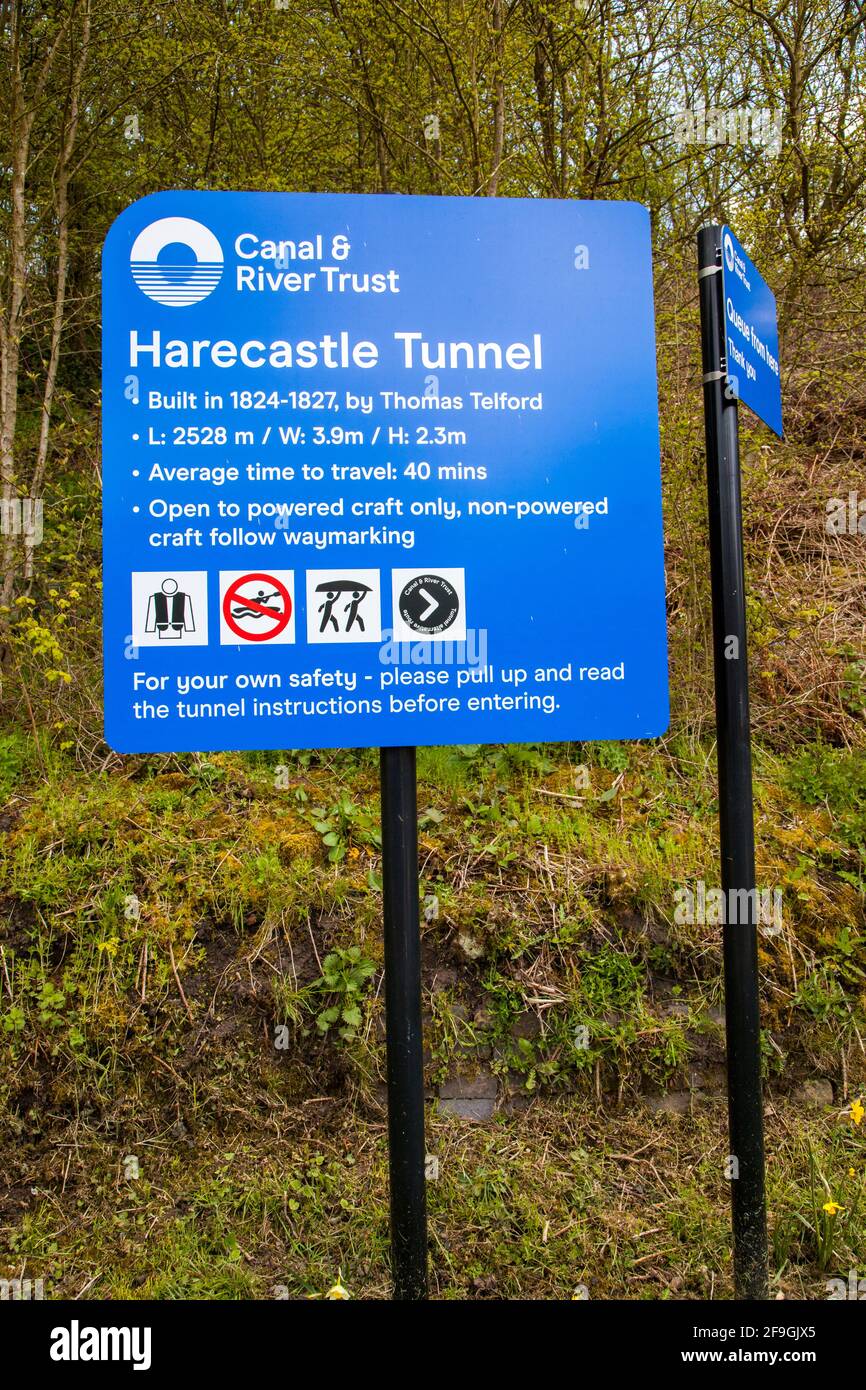 Canal and River Trust sign on the Trent and Mersey canal at the Harecastle  Tunnel Stoke on Trent Staffordshire Stock Photo - Alamy
