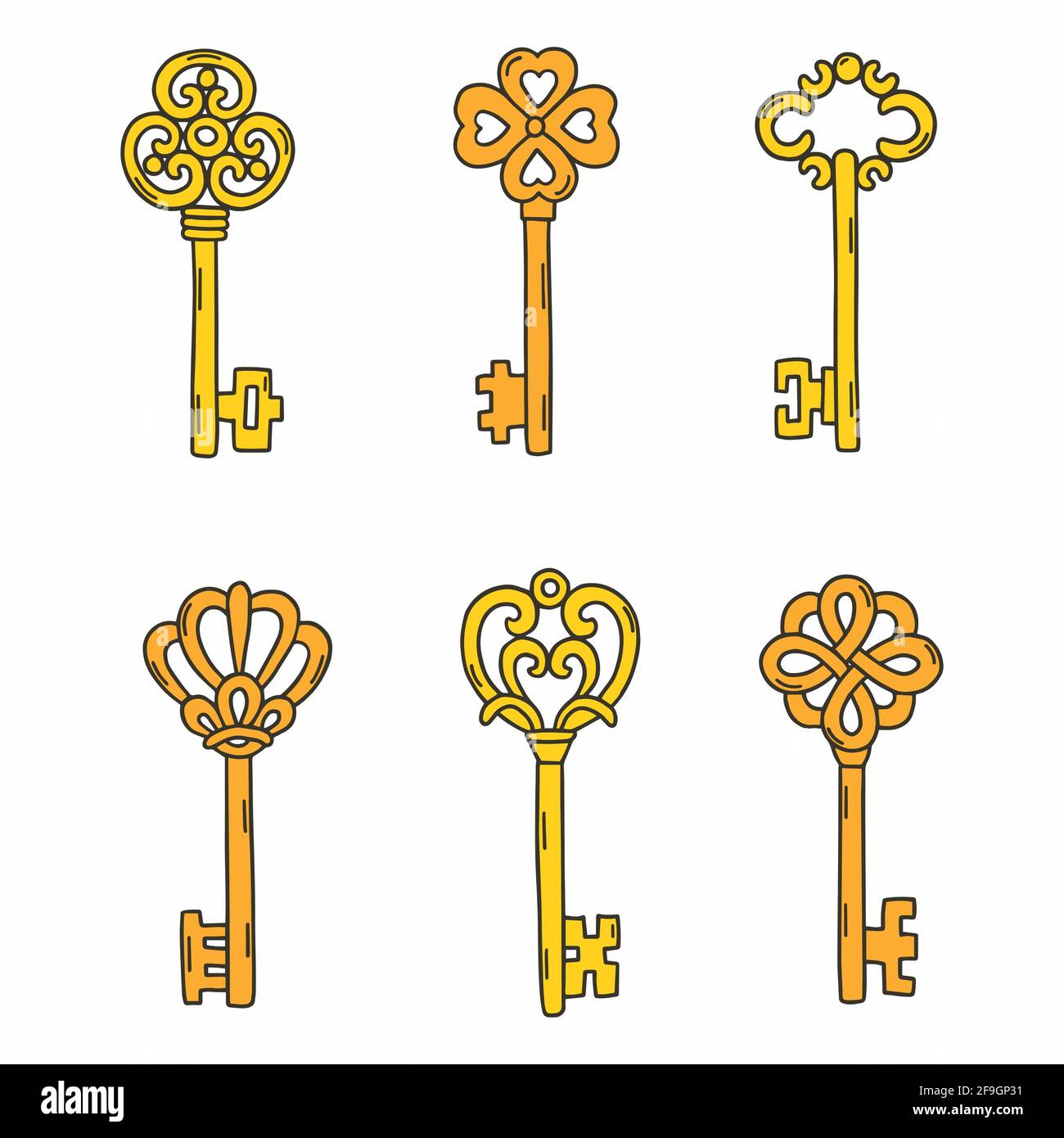 Set beautiful vintage keys. Vector illustration isolated on white