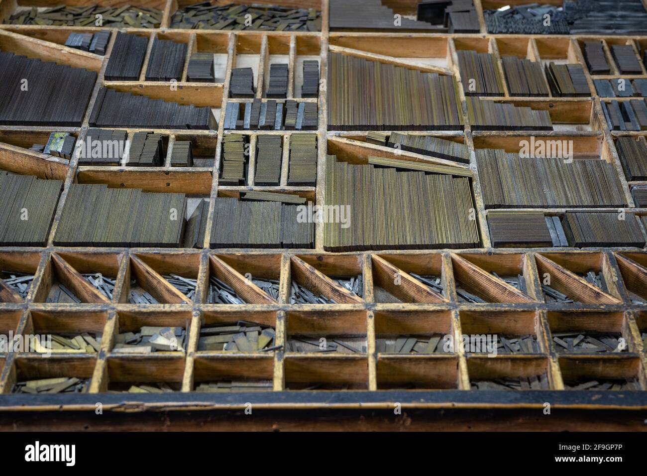 Printing furniture with drawers full of typefaces ready to be used Stock Photo