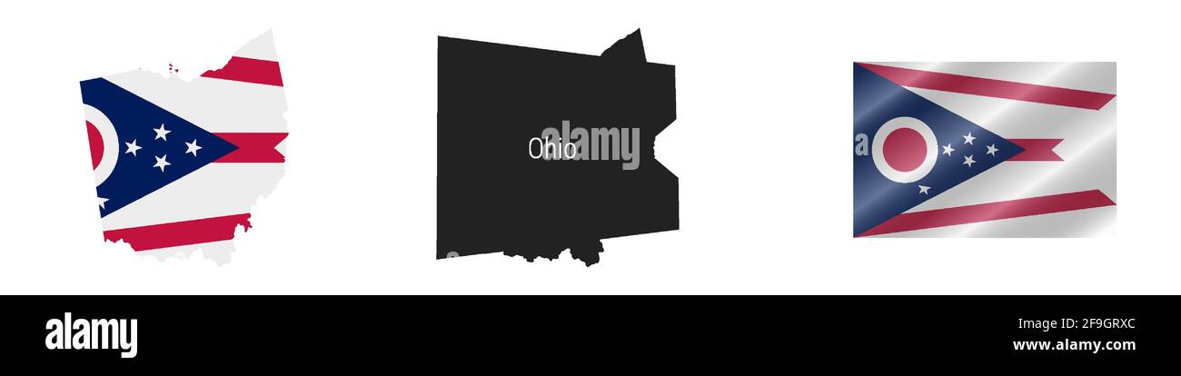 Ohio US state map with masked flag. Detailed silhouette. Waving flag ...
