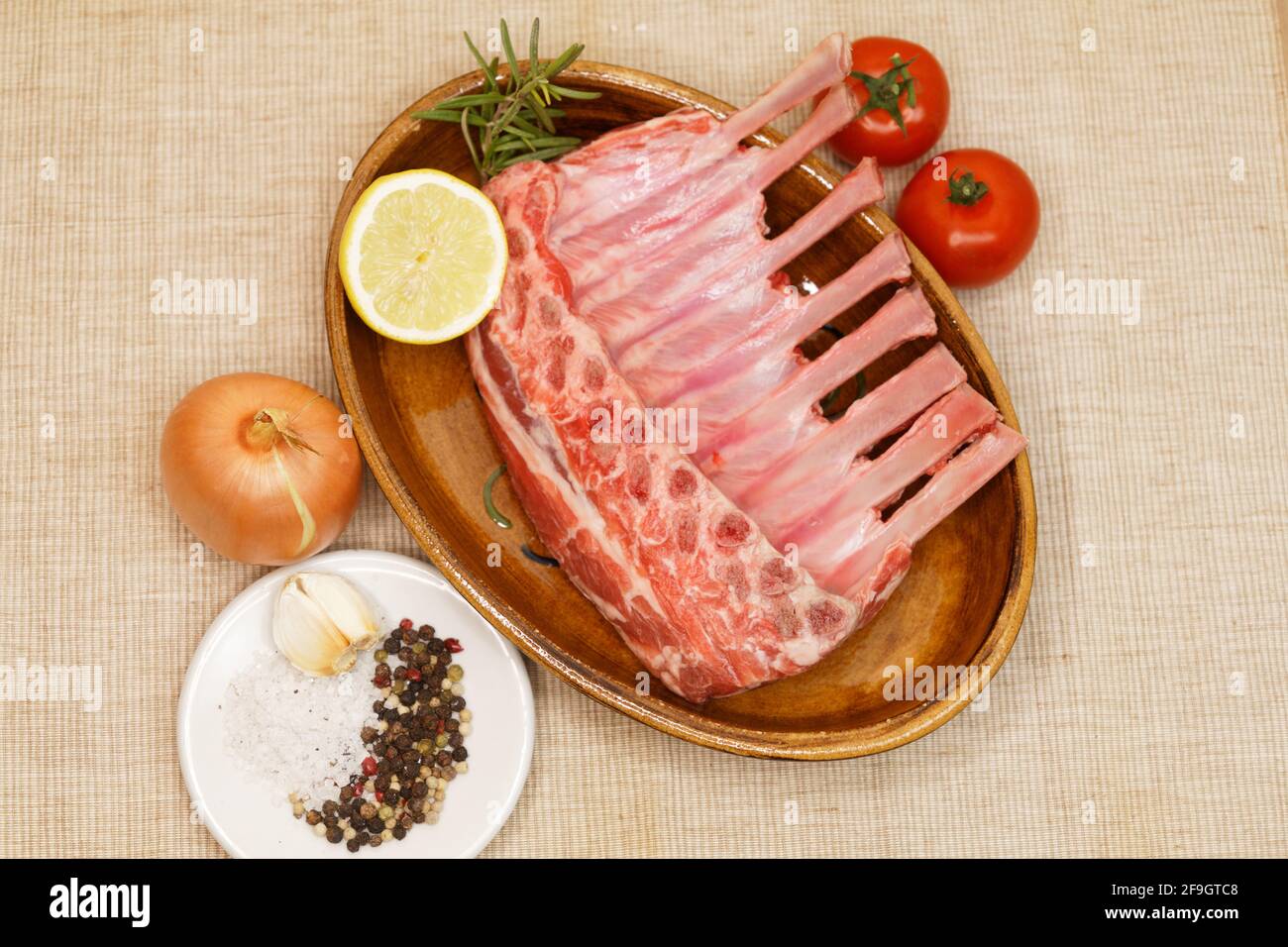 raw lamb chops with different ingredients Stock Photo