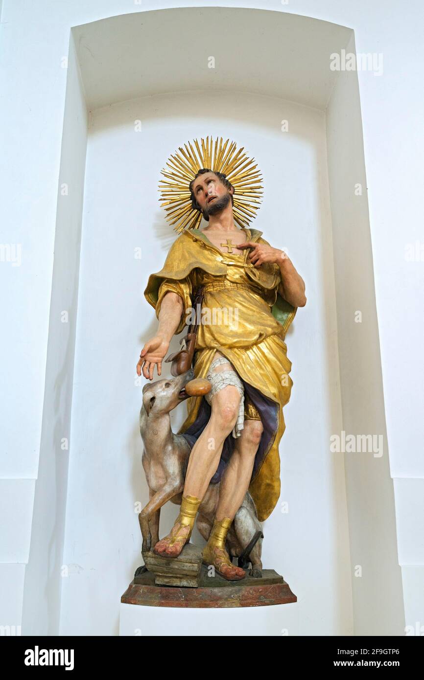 Saint figure, Rochus of Montpellier, St.Michael Church, Berg am Laim, Munich, Upper Bavaria, Bavaria, Germany Stock Photo