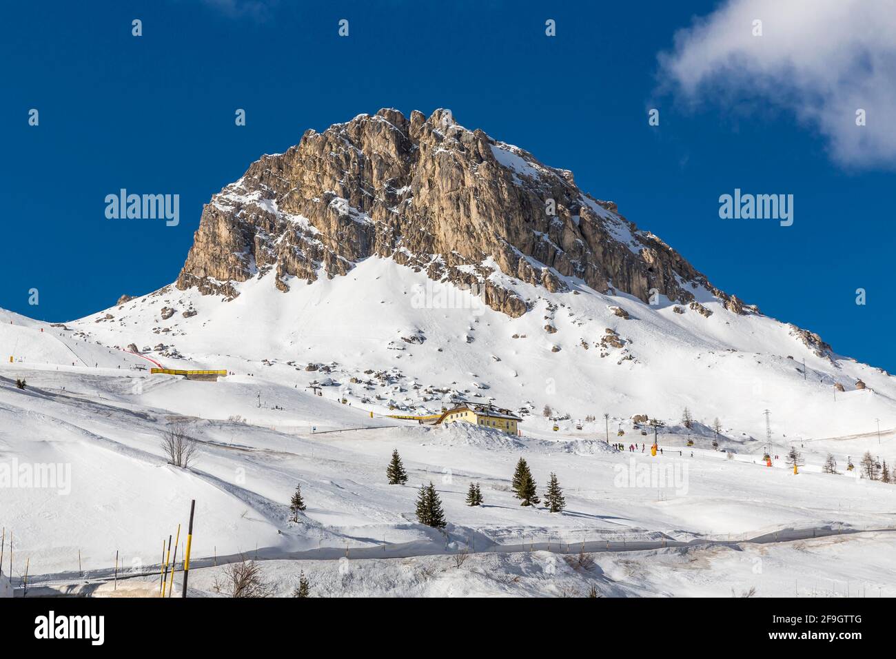 Ski area Belvedere at Sass Bece, 2534 m, Pordoi Pass, Sellaronda, South Tyrol, Alto Adige, Dolomites, Italy Stock Photo