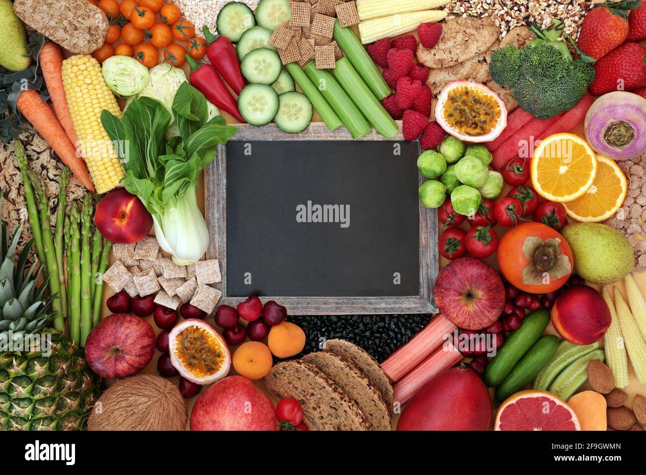 Plant based high fibre health food for vegan diet with fruit, vegetable