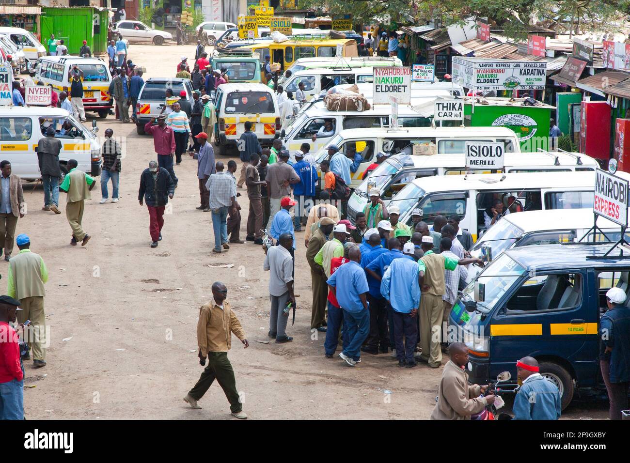 Bus stop, Matatu, Minibuses, Nanyuki, Bus station, Kenya Stock Photo