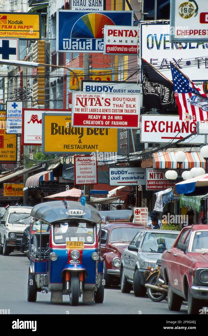Tuk Tuk in Khao San Road - Bangkok - Thailand 1992 (Photo on photographic  film Stock Photo - Alamy