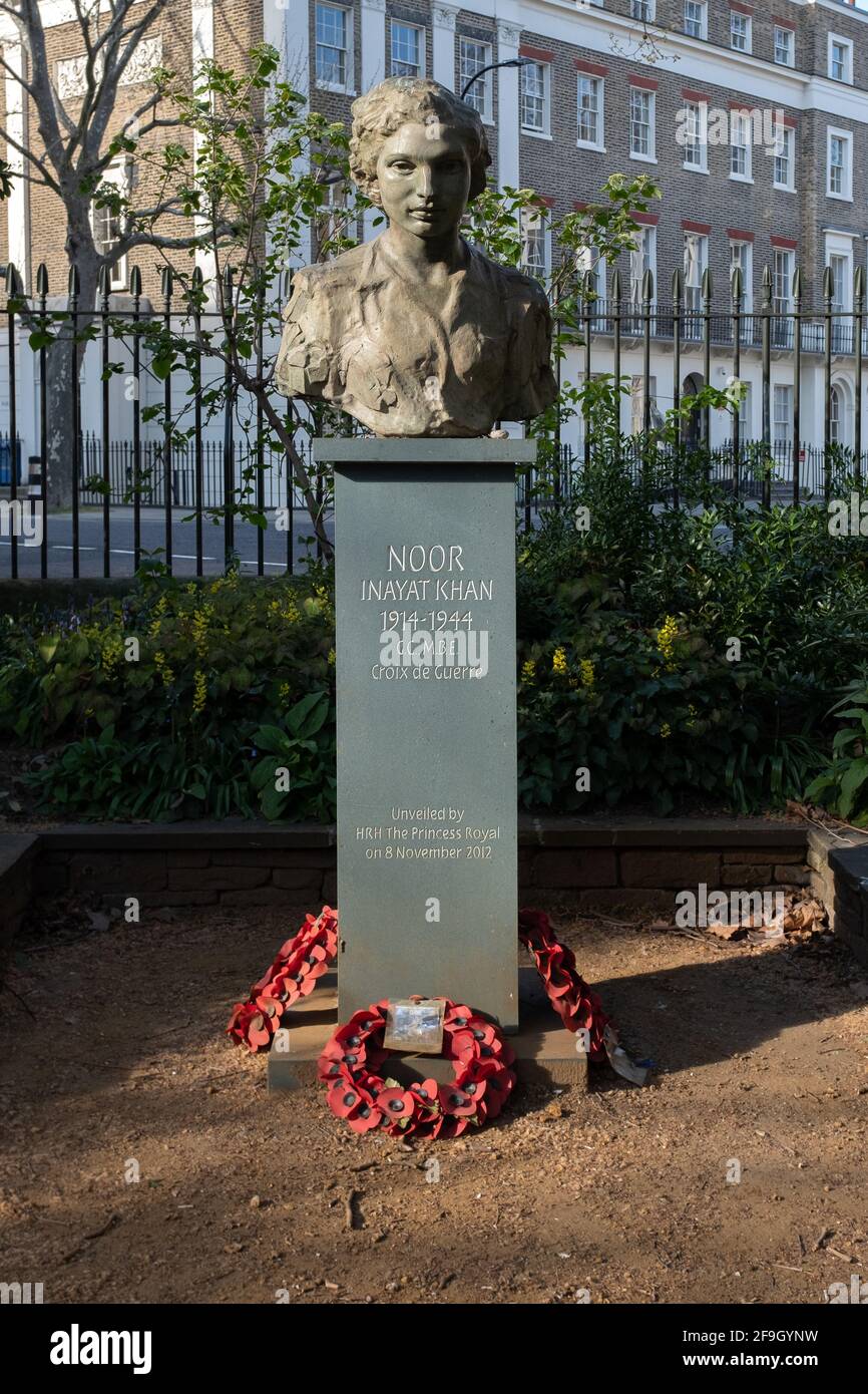 Bust to Noor Inayat Khan, Gorden Square, Bloosmbury, London, UK Stock Photo