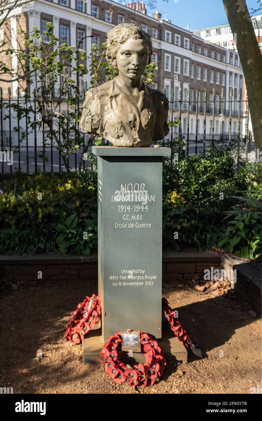 Bust to Noor Inayat Khan, Gorden Square, Bloosmbury, London, UK Stock Photo