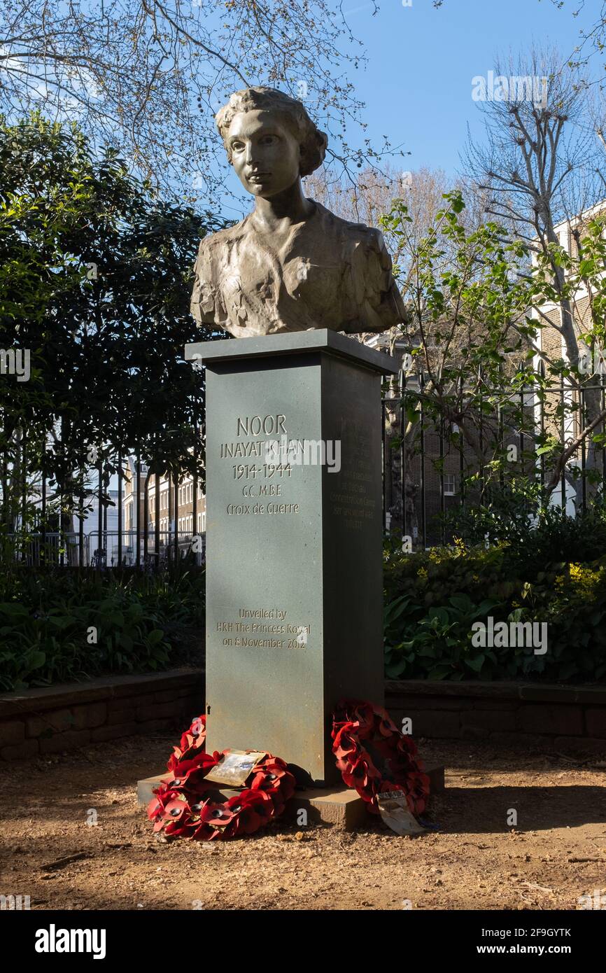 Bust to Noor Inayat Khan, Gorden Square, Bloosmbury, London, UK Stock Photo