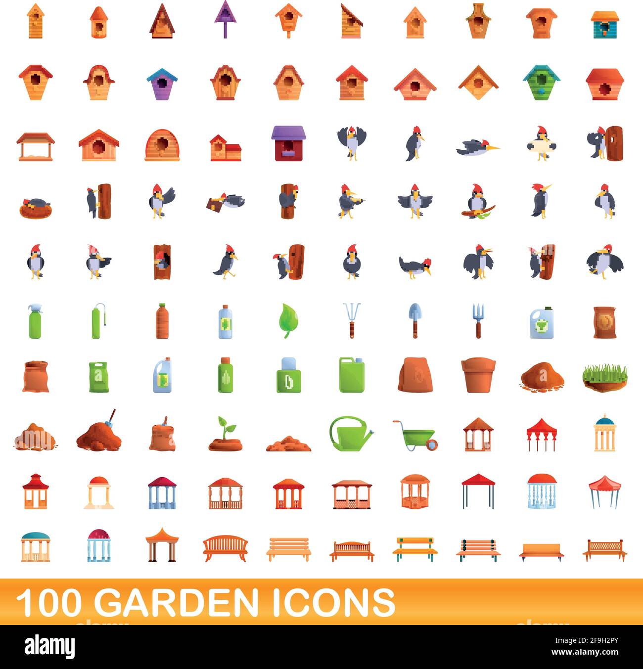 100 garden icons set. Cartoon illustration of 100 garden icons vector ...