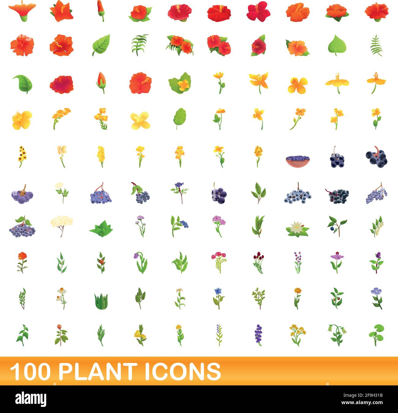 100 plant icons set. Cartoon illustration of 100 plant icons vector set ...
