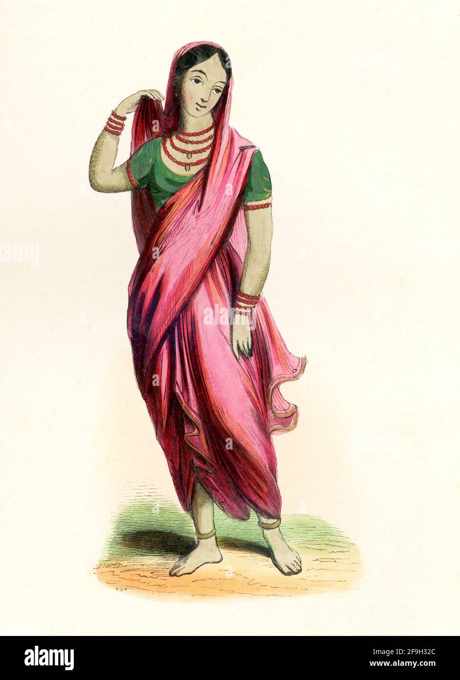 This 1840s illustration shows a young Indian or Hindustani girl of the upper class. Stock Photo