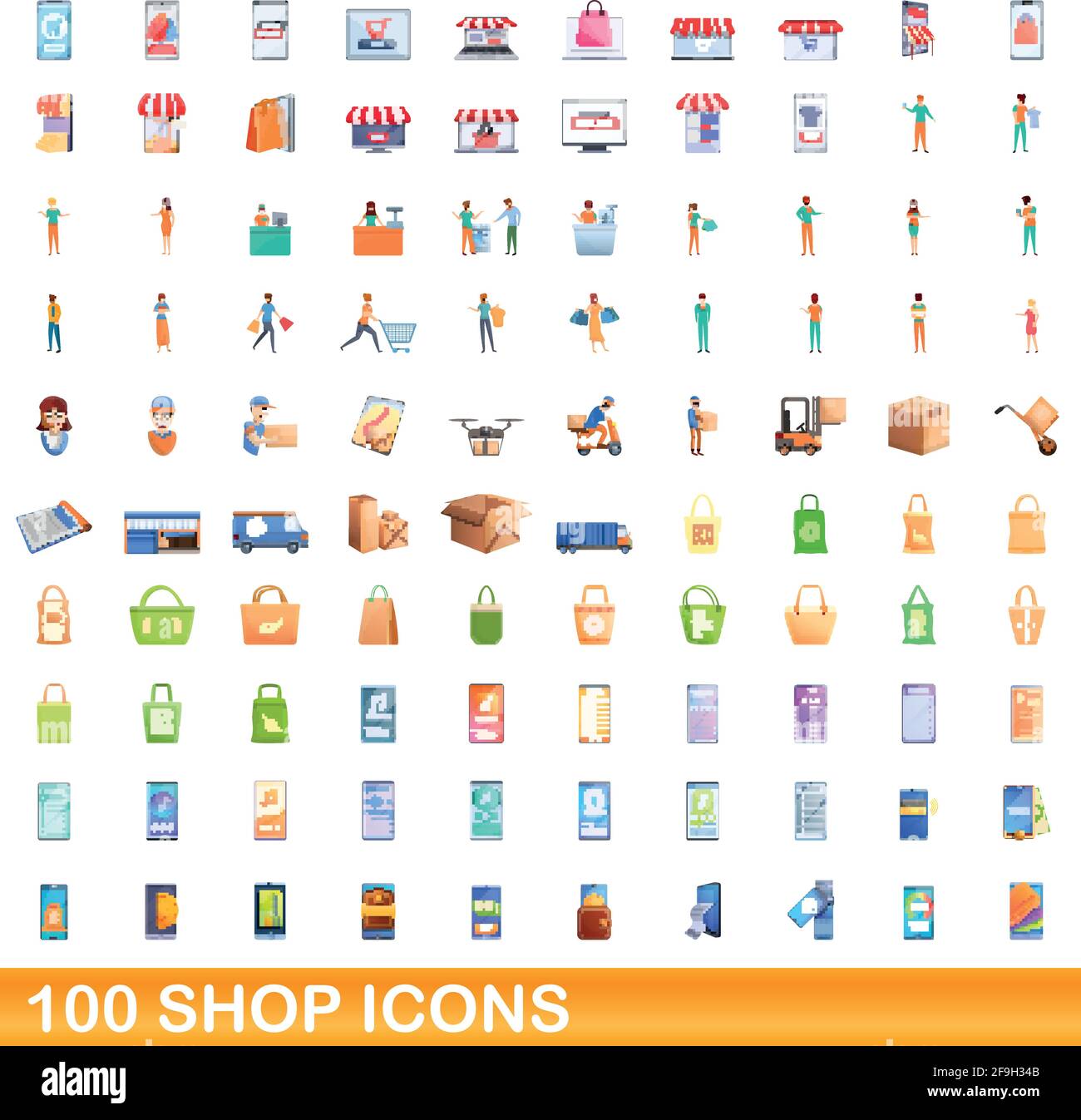 100 shop icons set. Cartoon illustration of 100 shop icons vector set ...