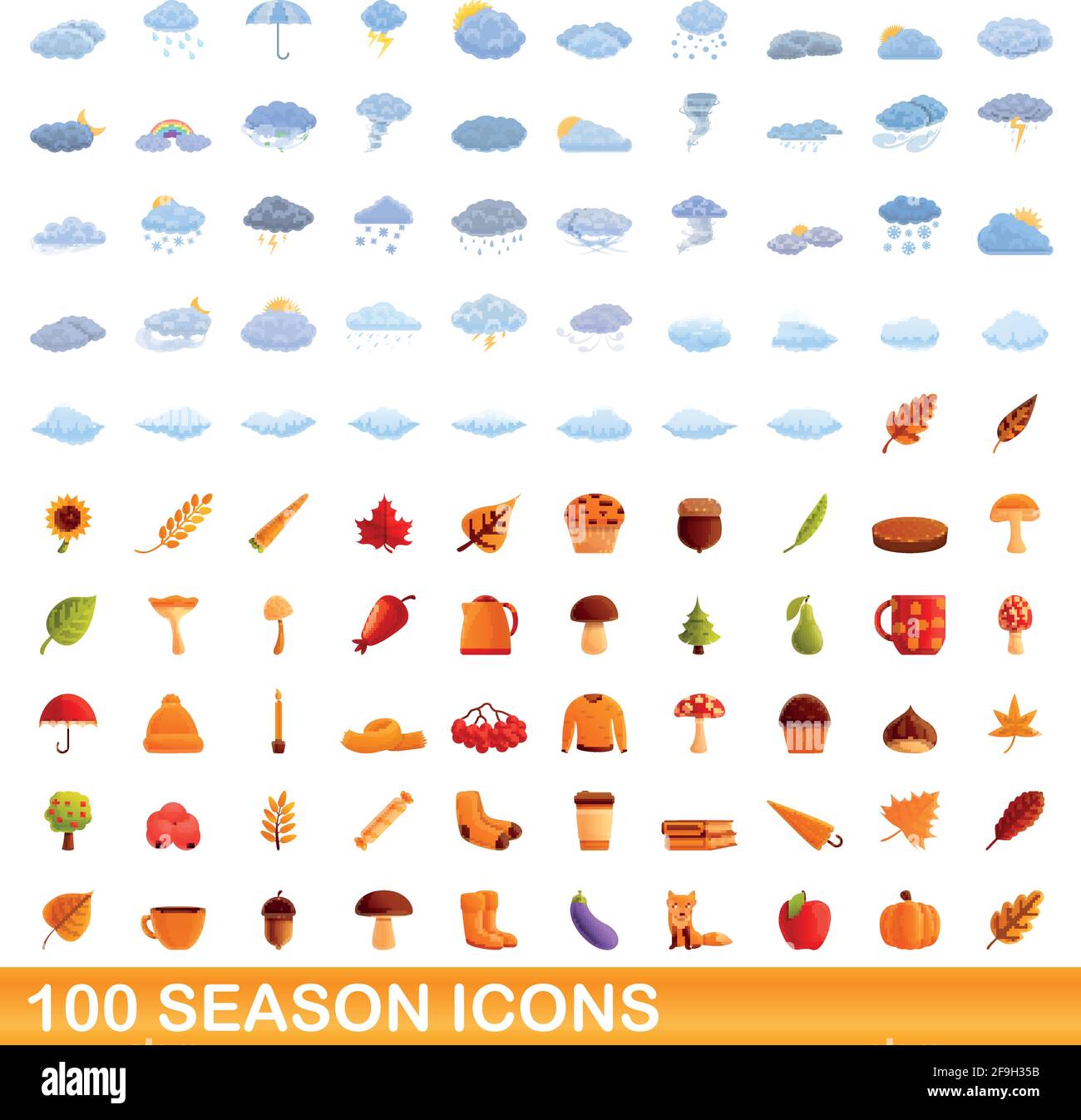 100 season icons set. Cartoon illustration of 100 season icons vector