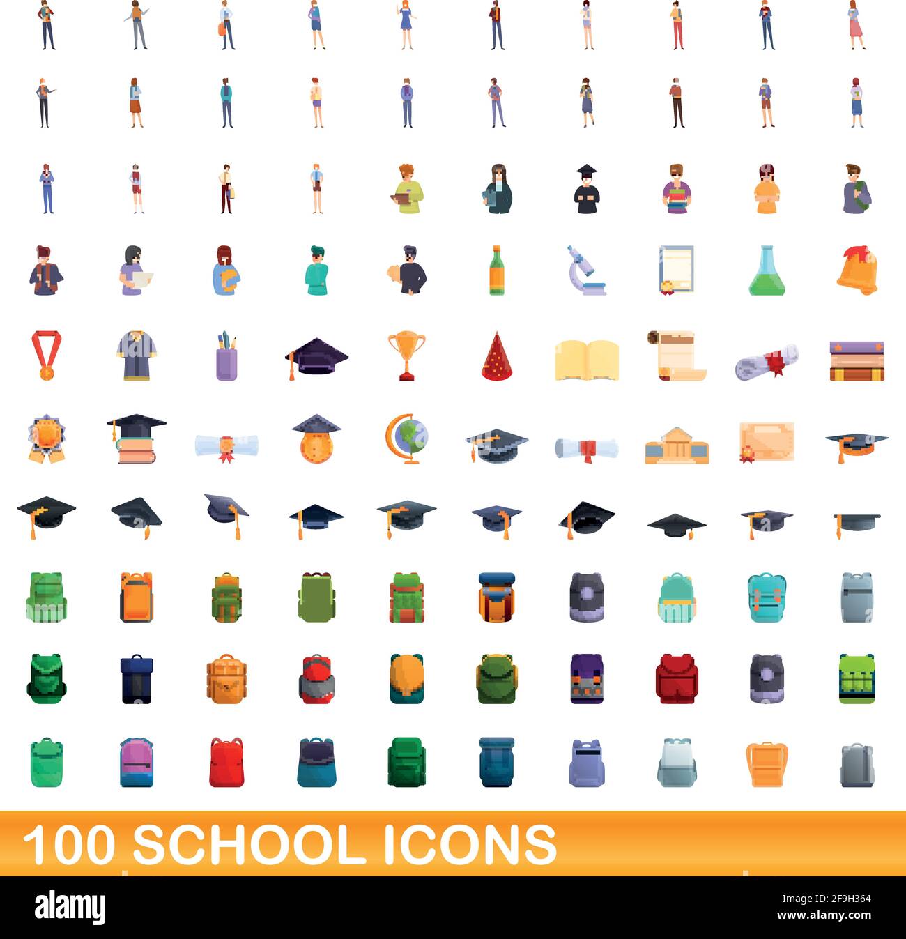 100 school icons set. Cartoon illustration of 100 school icons vector ...