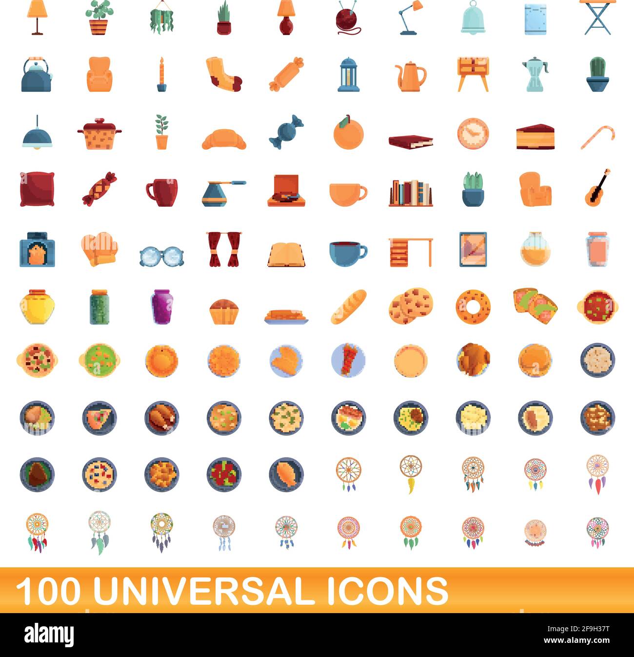 100 universal icons set. Cartoon illustration of 100 universal icons ...