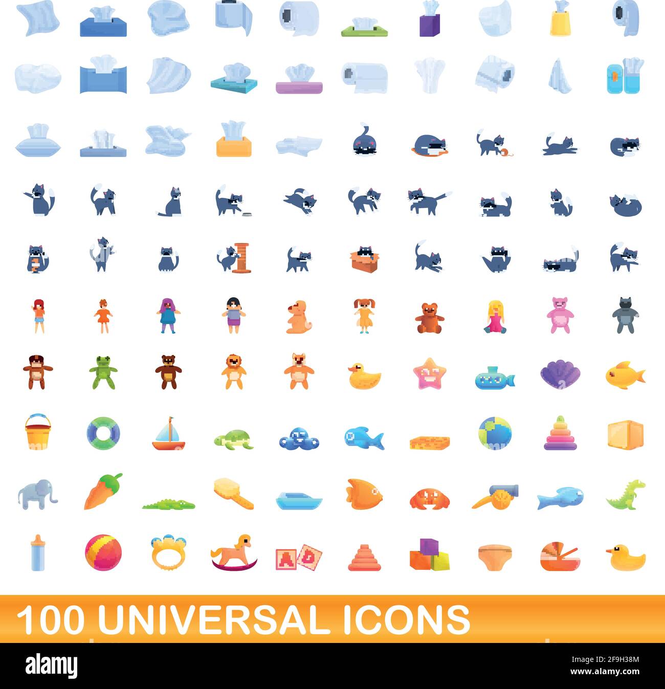 100 universal icons set. Cartoon illustration of 100 universal icons ...