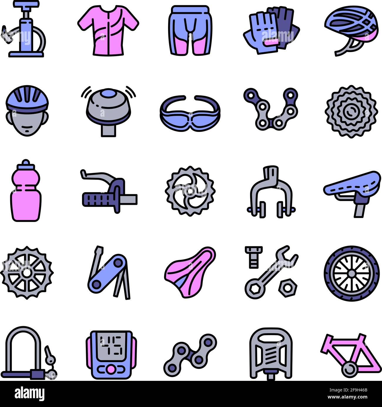 Cycling equipment icons set. Outline set of cycling equipment vector icons for web design isolated on white background Stock Vector
