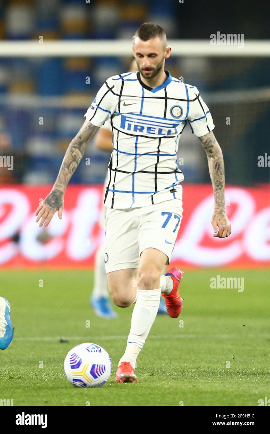 InterÕs Croatian midlefer Marcelo Brozovic controls the ball during the Serie A football match between SSC Napoli and Inter at the Diego Armando Maradona Stadium, Naples, Italy, on 18 April  2021 Stock Photo