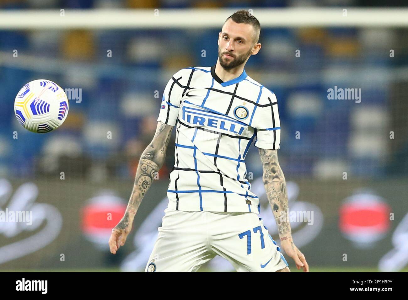 InterÕs Croatian midlefer Marcelo Brozovic  during the Serie A football match between SSC Napoli and Inter at the Diego Armando Maradona Stadium, Naples, Italy, on 18 April  2021 Stock Photo