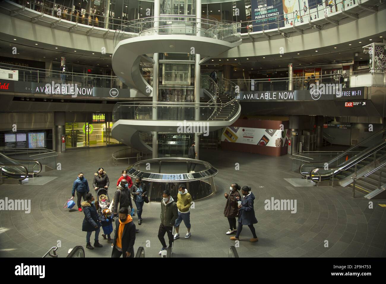 Inside the Entrance to the large Fulton Street Transit Center at Fulton