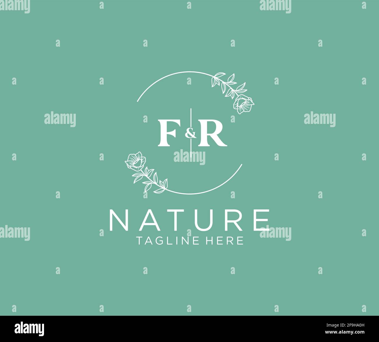 FR letters Botanical feminine logo template floral, editable premade monoline logo suitable, Luxury feminine wedding branding, corporate. Stock Vector