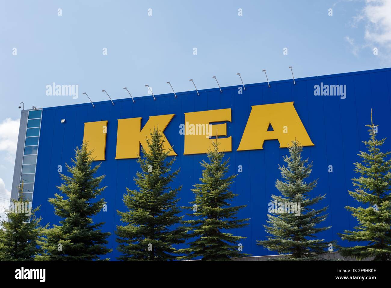 Ottawa, Ontario, Canada - April 18, 2021: The IKEA logo on the side of a  blue wall at the Swedish chain's furniture store in Ottawa's Pinecrest  Shoppi Stock Photo - Alamy
