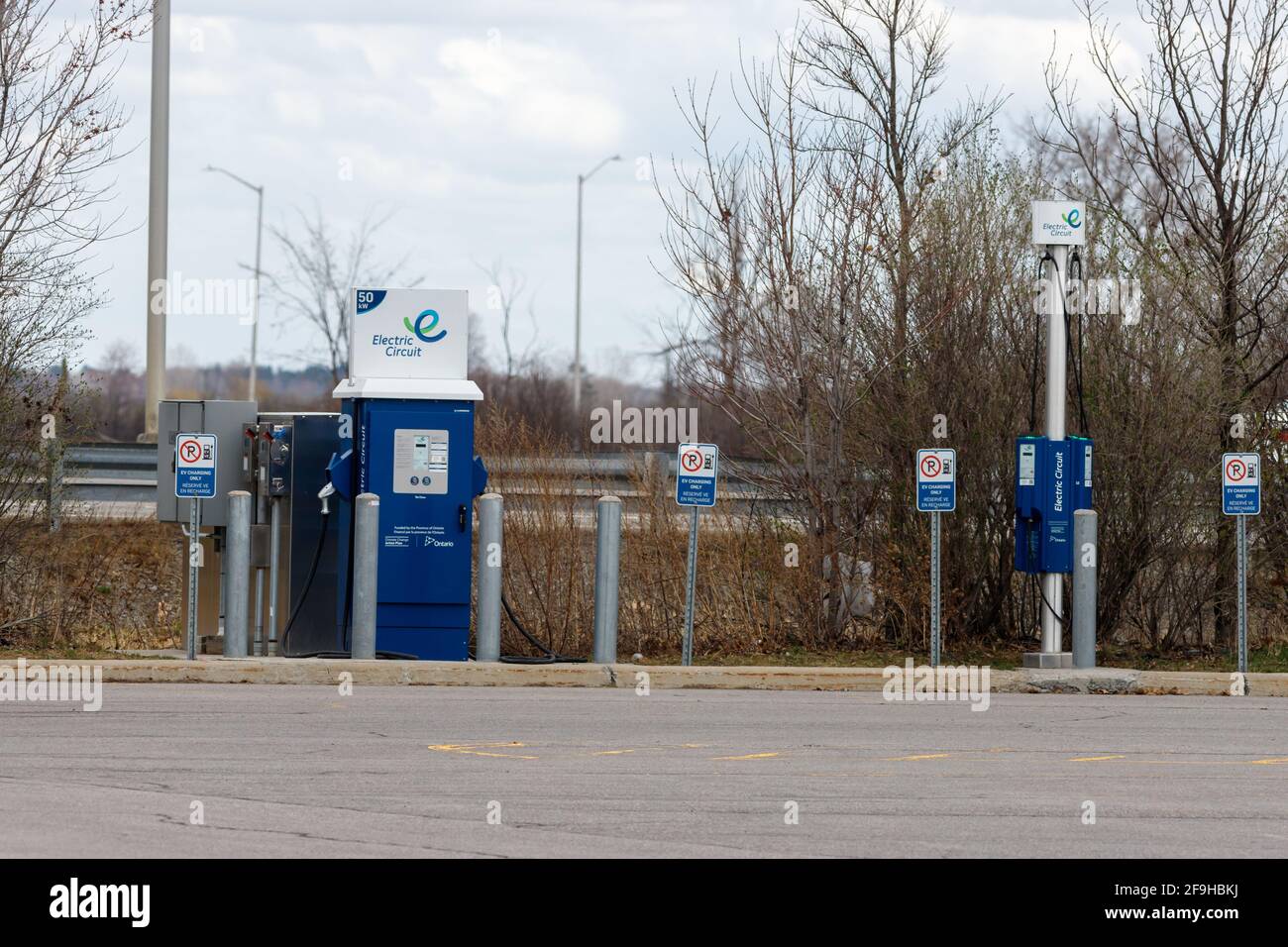 Ottawa, Ontario, Canada April 12, 2021 A public charging station for