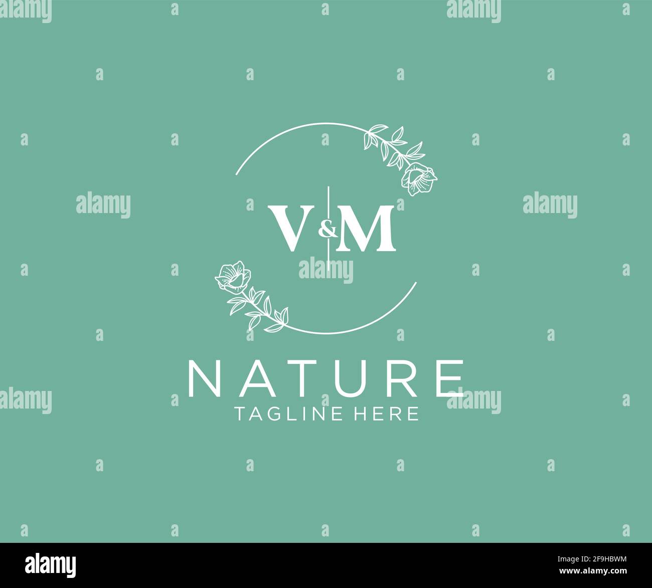 VM letters Botanical feminine logo template floral, editable premade monoline logo suitable, Luxury feminine wedding branding, corporate. Stock Vector