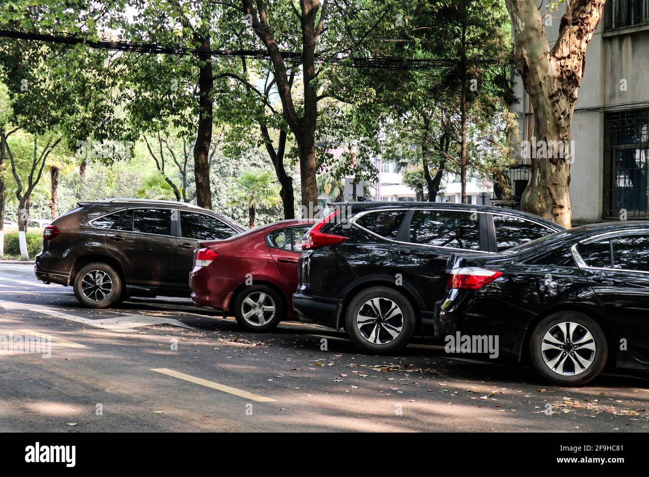 People park their cars in a roadside parking lot Stock Photo Alamy