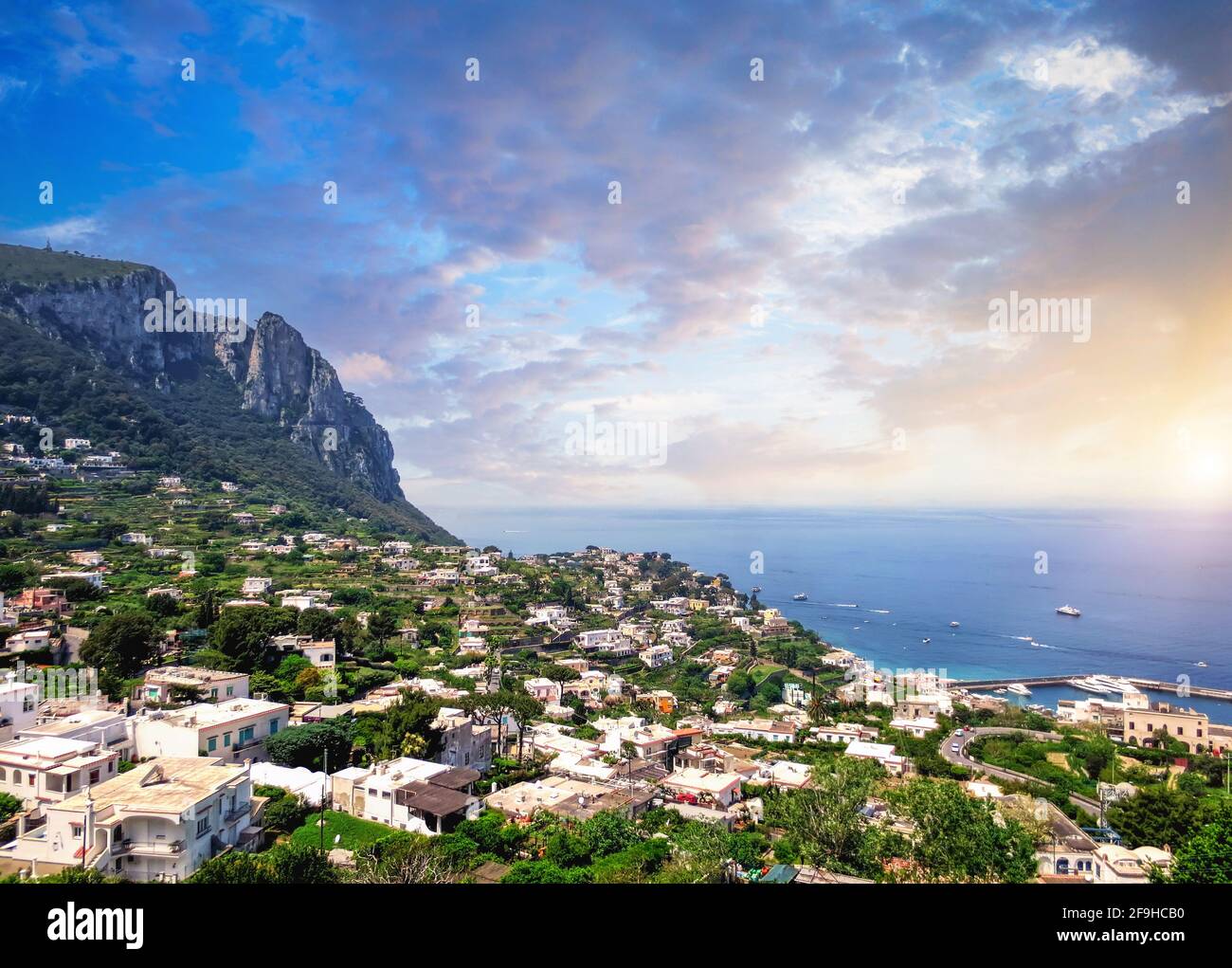 Italy, scenic Capri Island shoreline and Bay of Capri. Stock Photo