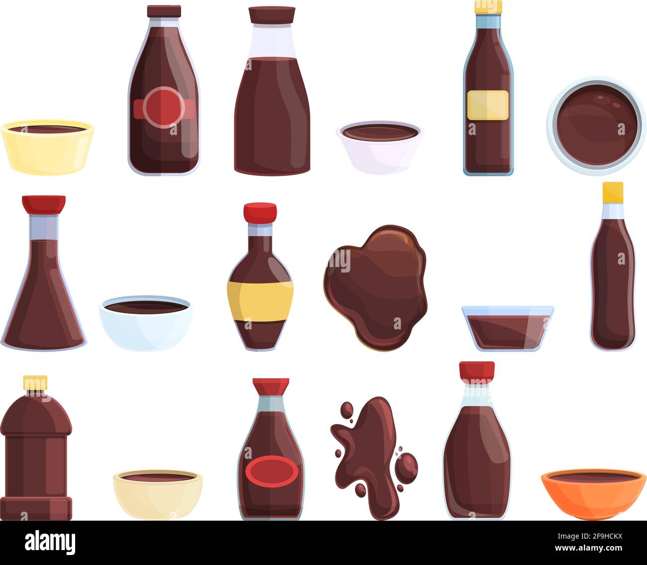 Soy sauce icons set. Cartoon set of soy sauce vector icons for web design Stock Vector Image