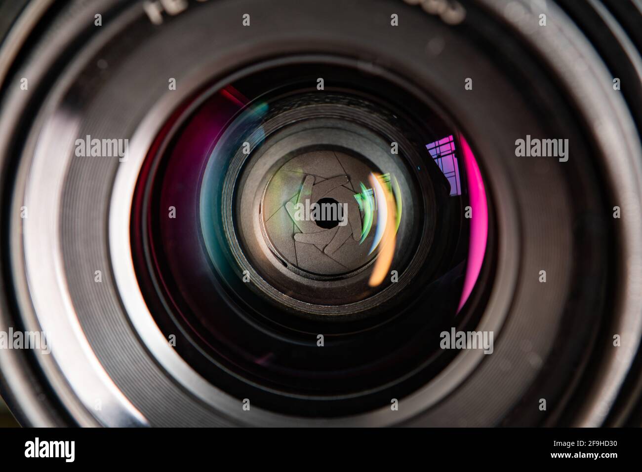 Black camera lens with reflection Stock Photo