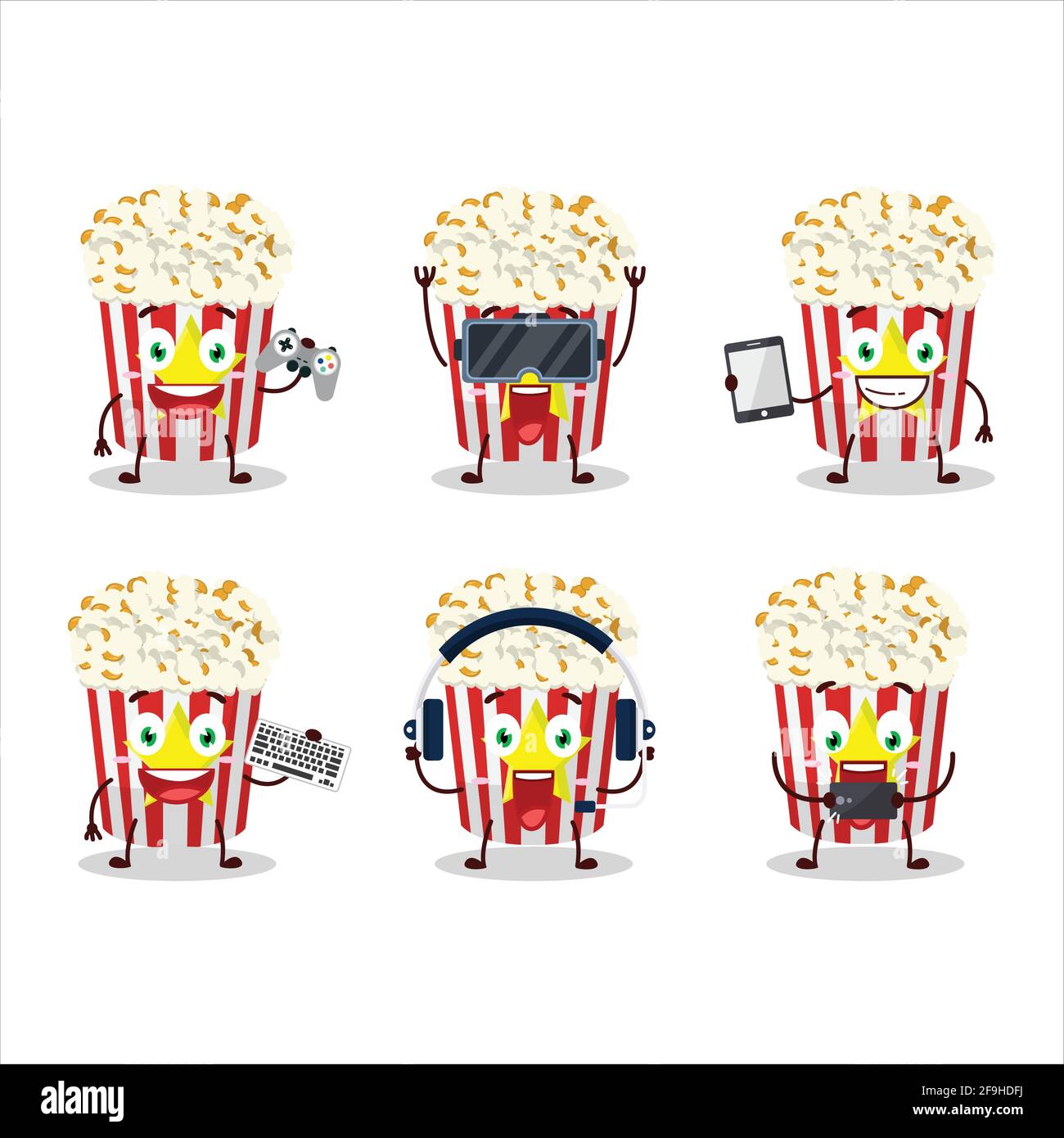 Pop corn cartoon character are playing games with various cute ...