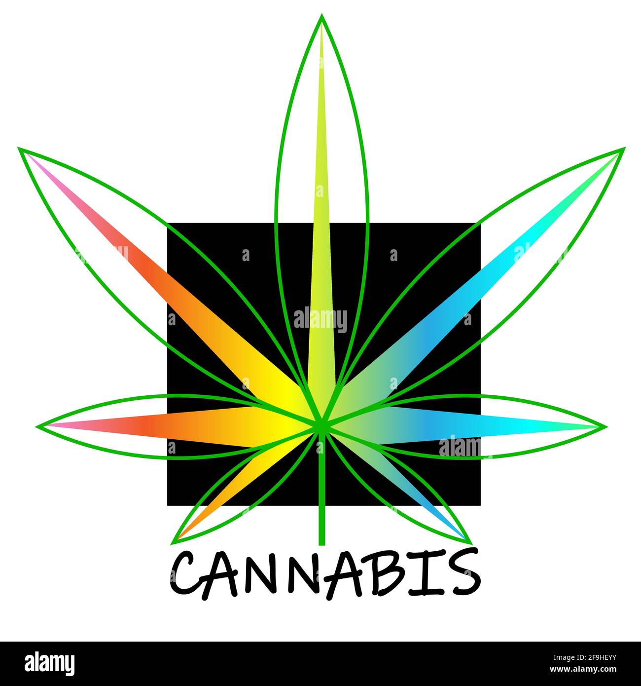 cannabis leaf logo on black square background with colored elements 1 Stock Vector