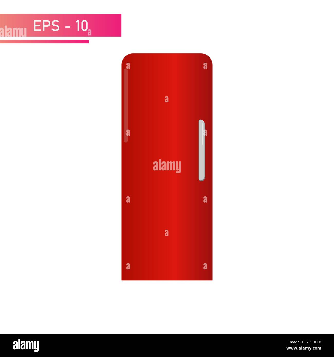 Refrigerator in the old style and red color, with a handle. Realistic