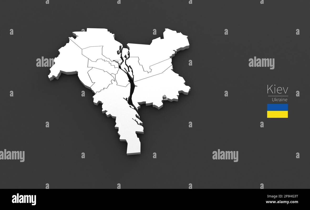 Kiev City Map. 3D Map Series of Cities in Ukraine. Stock Photo