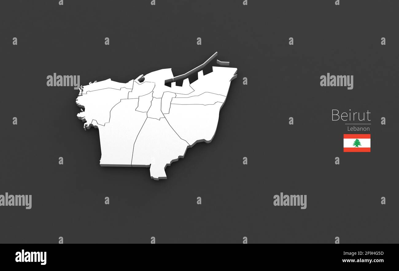 Beirut City Map. 3D Map Series of Cities in lebanon. Stock Photo