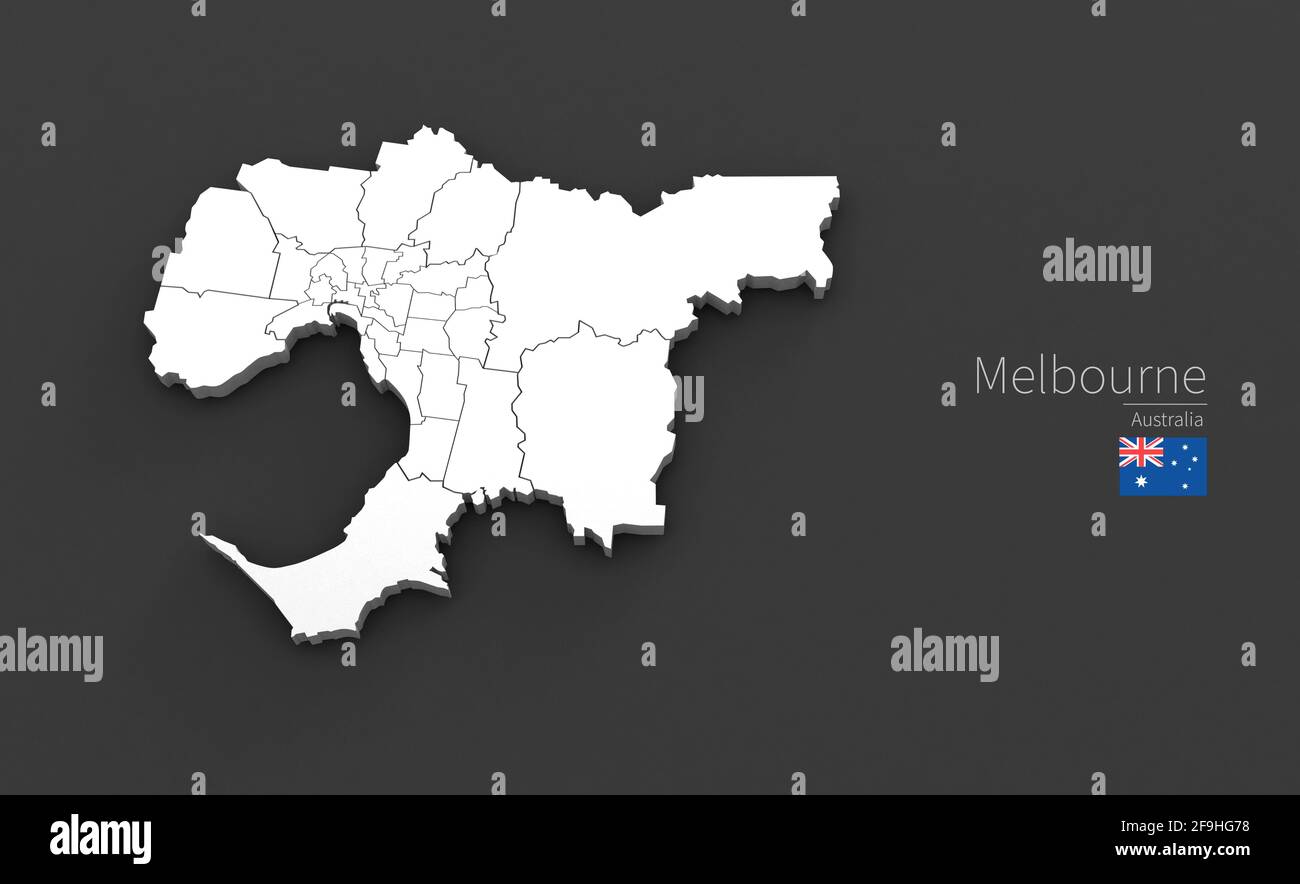 Melbourne City Map. 3D Map Series of Cities in Australia Stock Photo